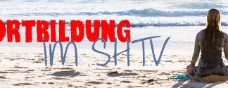 Person sitzt am Strand. Aufschrift "Deine Fortbildung im SHTV". Link zu der Seite mit den Aus- und Fortbildungsangeboten des SHTV