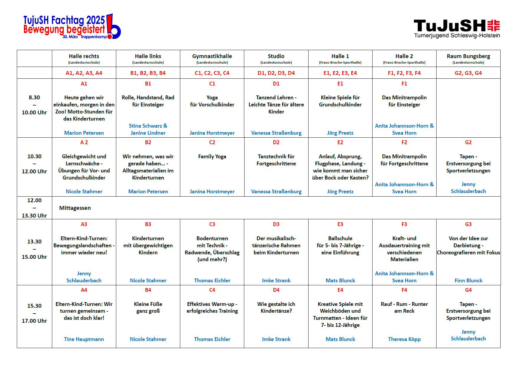 Übersicht der Workshops auf dem Fachtag der TujuSH